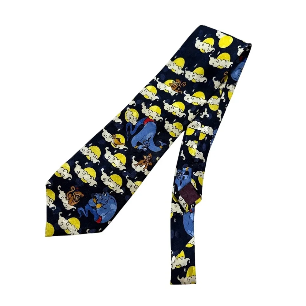 Disney Store Aladdin Genie Abu Tie Mens OS Navy Blue Silk Vintage 90s Character